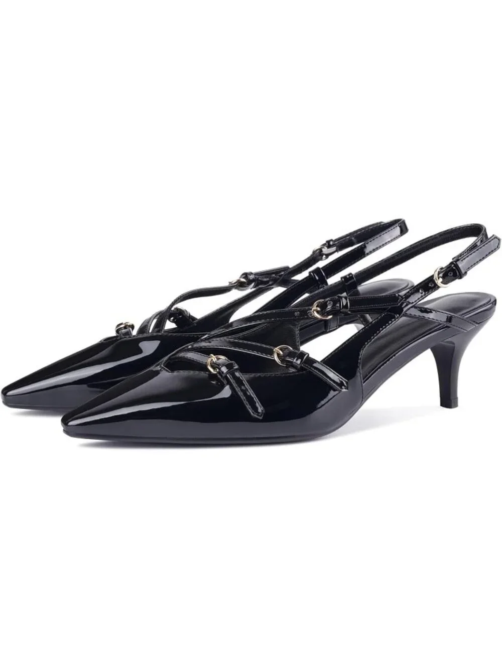 Women's Black Slingback Kitten Pointed Closed Toe Pumps Low Stiletto Heels